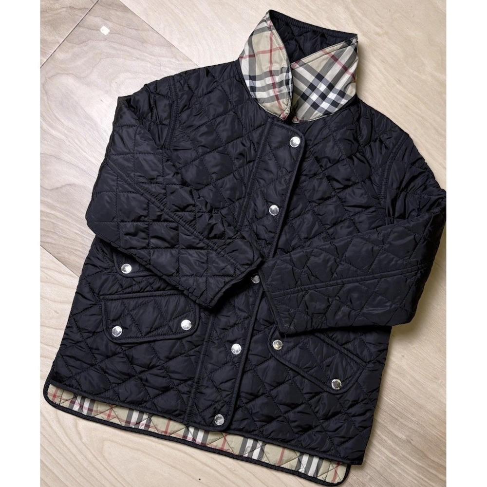 Burberry Brennan Diamond Quilted Nova Check Black  Snap Jacket Girls 6Y